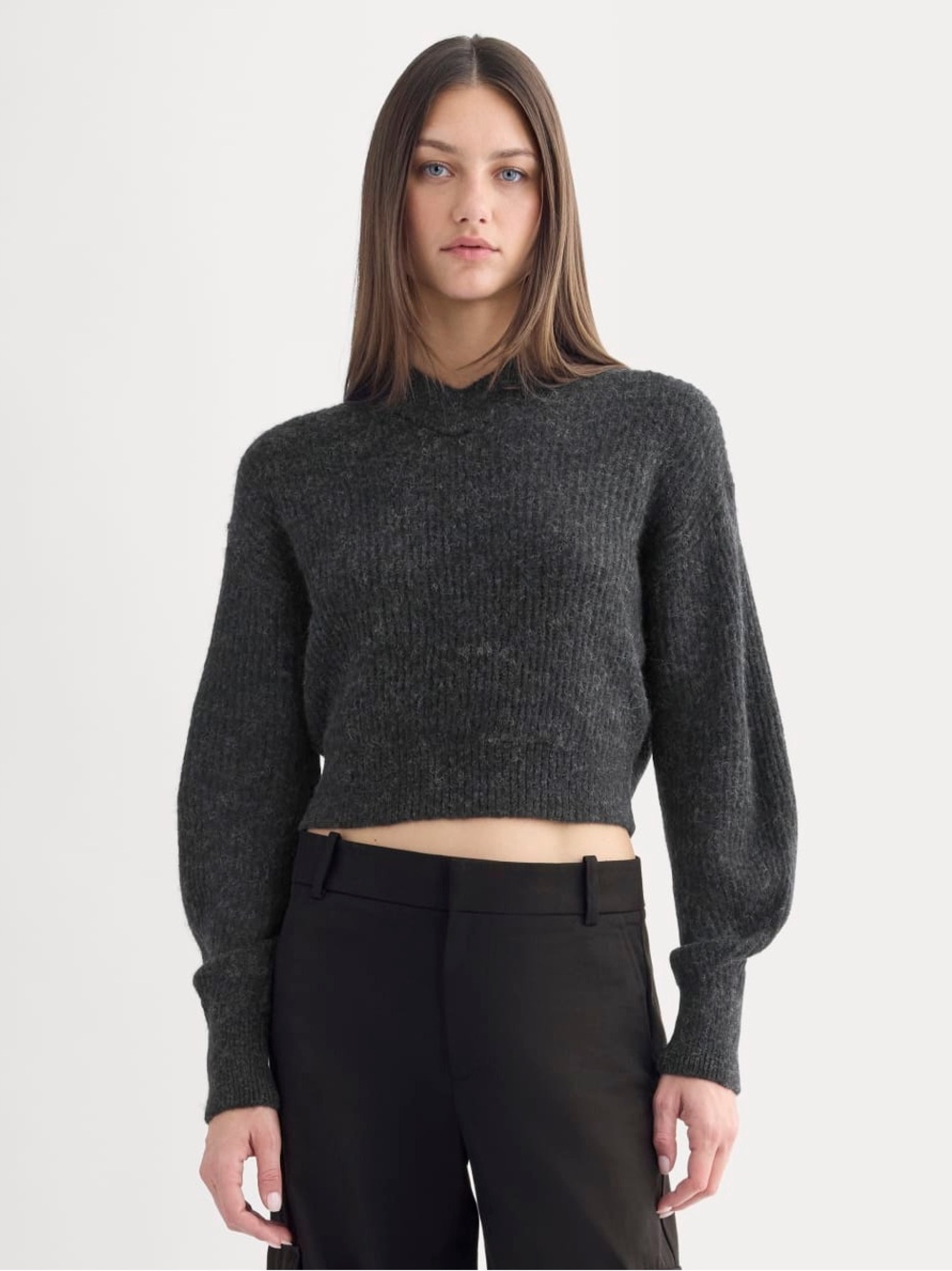 New Everlane CROPPED COCOON SWEATER IN ALPACA Heathered Black Size S